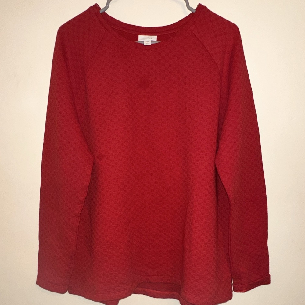 J Jill Red Textured Knit Long Sleeve Tunic Sweater Top Women's Size L Tall